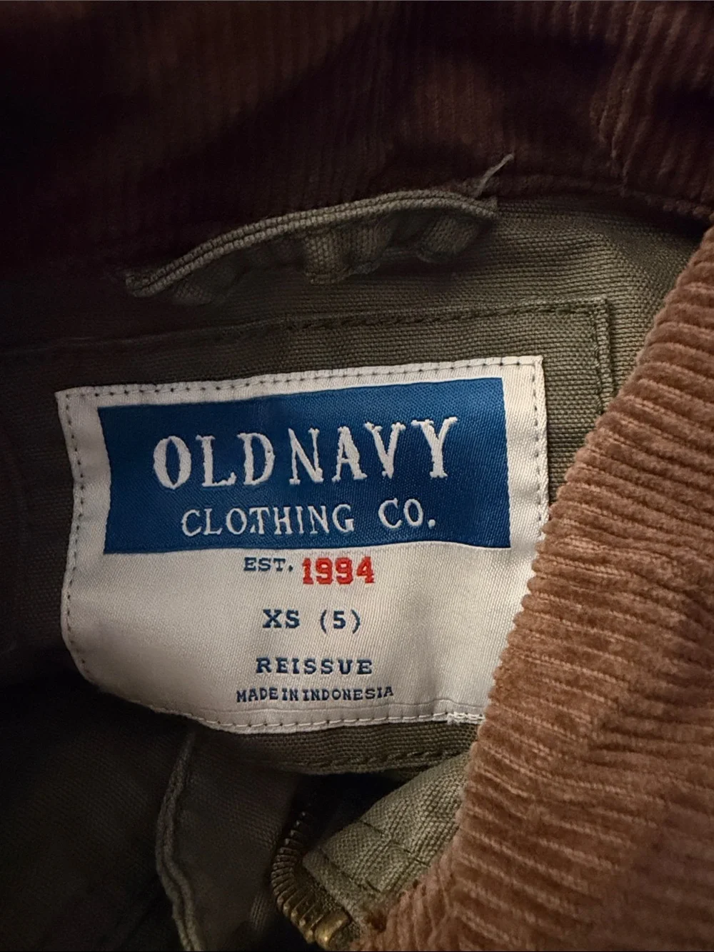 Old navy Olive Canvas Field Jacket with Brown Corduroy Collar